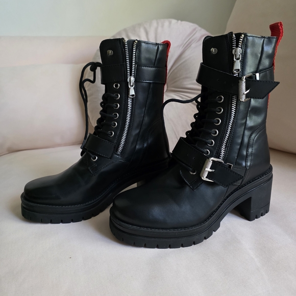 Black Combat  Boots with Red Accents 7.5 - Picture 3 of 10